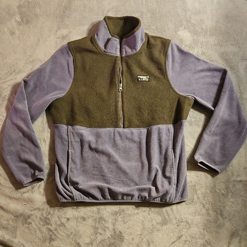 L.L. Bean Olive and Lavender Fleece Sweatshirt Large